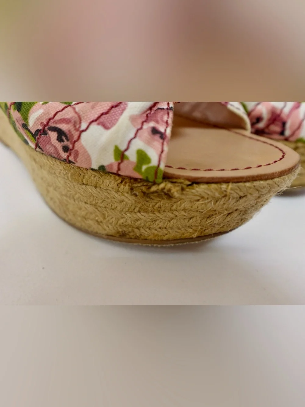 Betsey Johnson Floral Knot Pattty jute platform Wedge Sandals Pink & Green